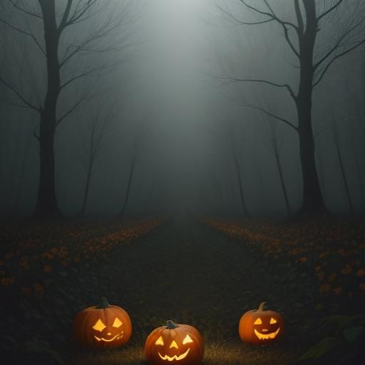 Misty Autumn Pumpkin Patch at Night