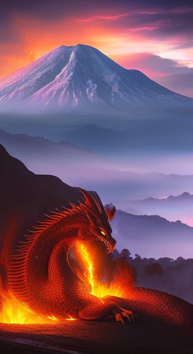 Armored Fire Dragon on Volcanic Planet Illustration