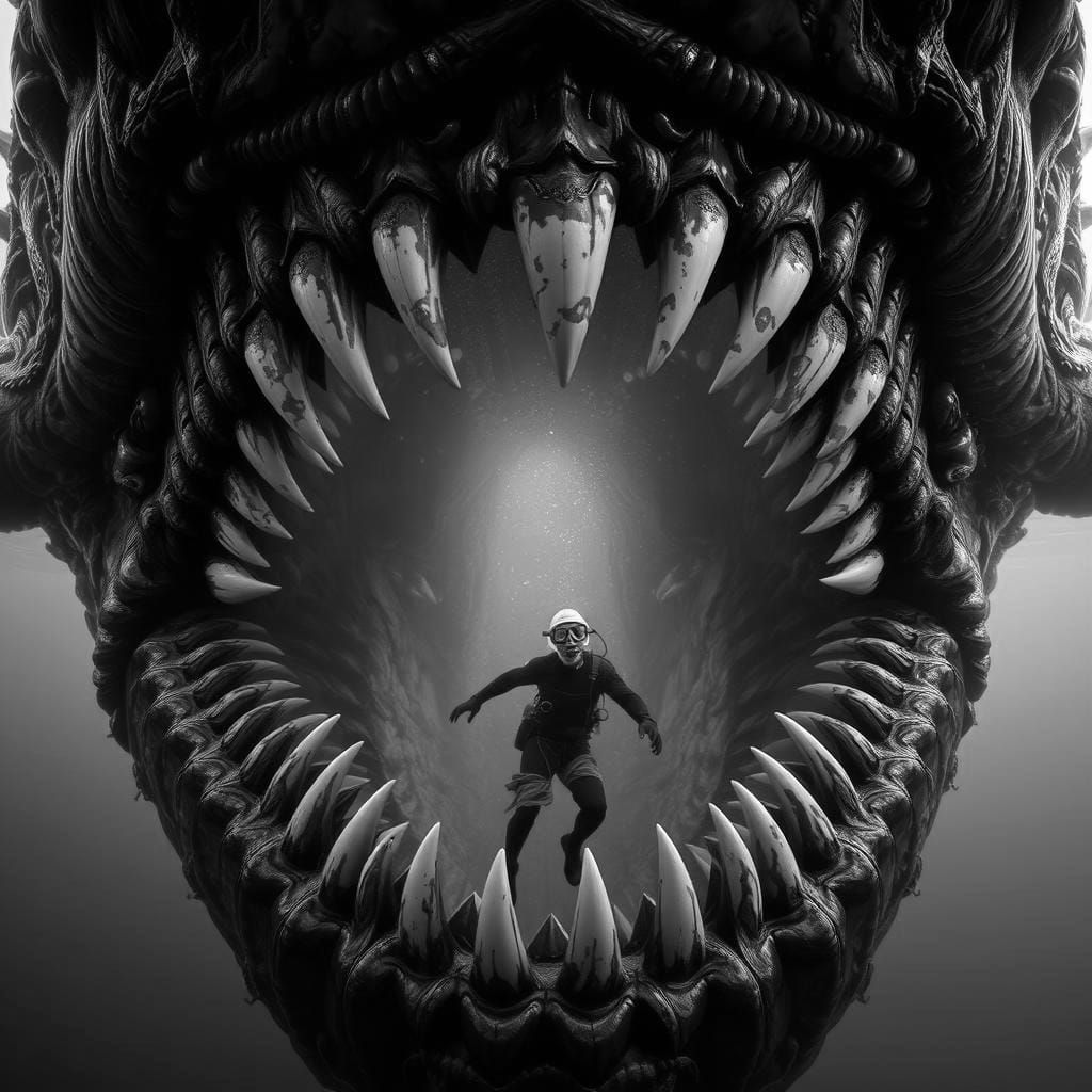 Colossal Bloop Cryptid About to Devour Scuba Diver