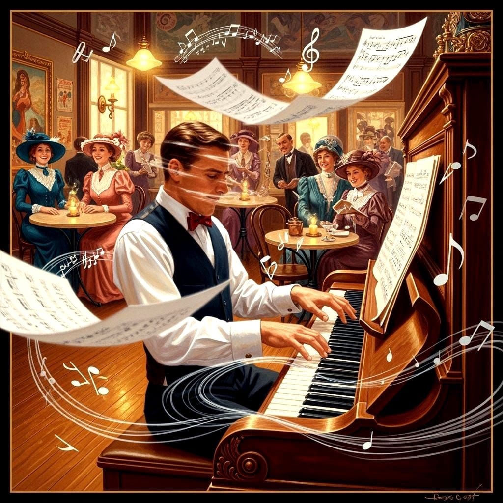 Ragtime Pianist in Vintage Parlor