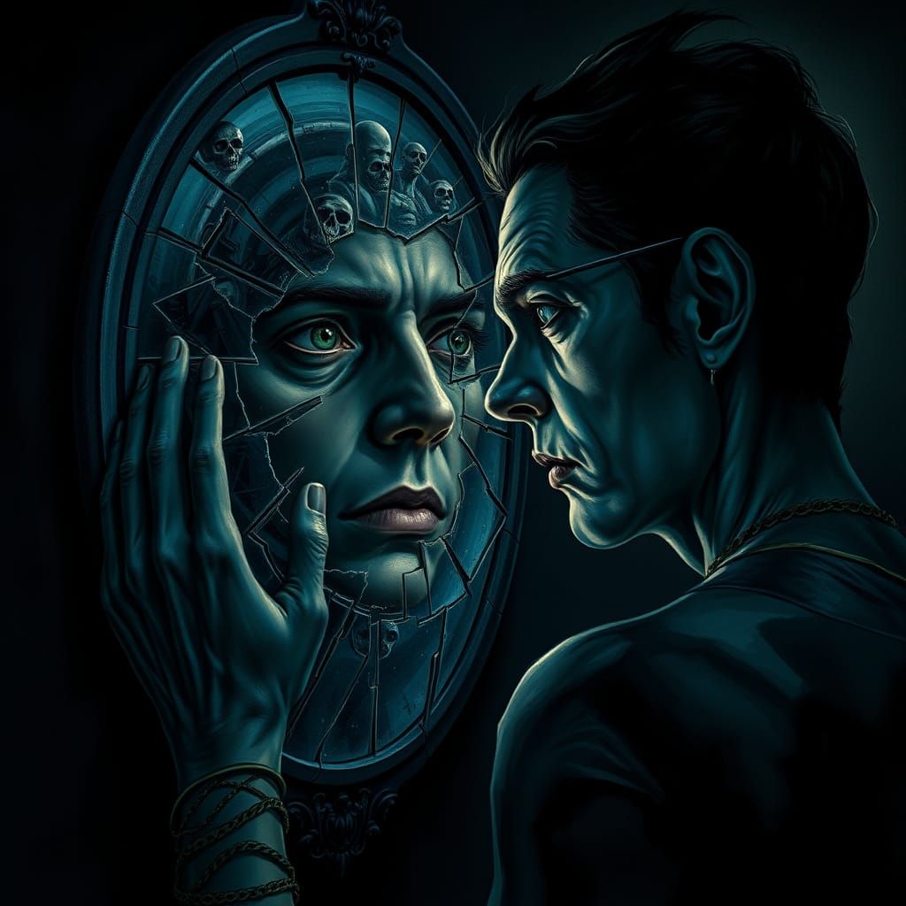 Introspective Self-Portrait in Dark Fantasy Style