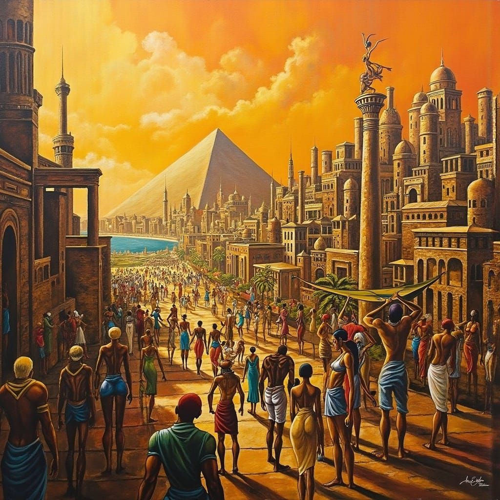 Ancient Egyptian Cityscape in Futuristic Concept Art Style