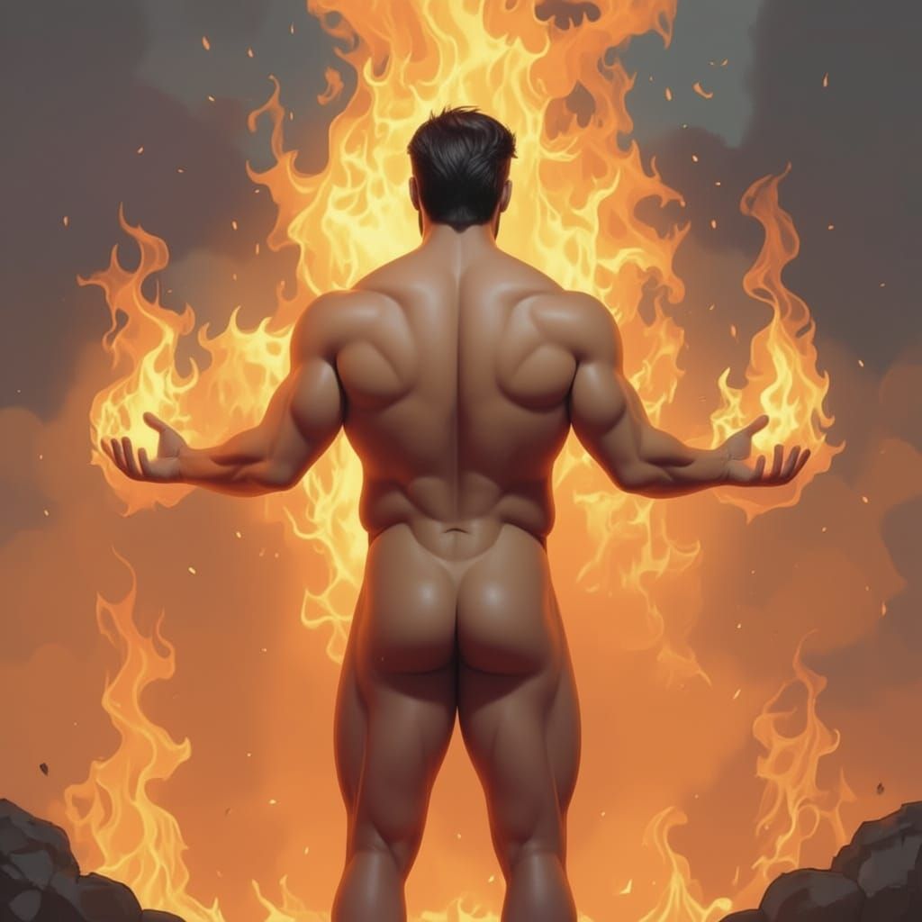 Man Controlling Fire in Digital Art Style