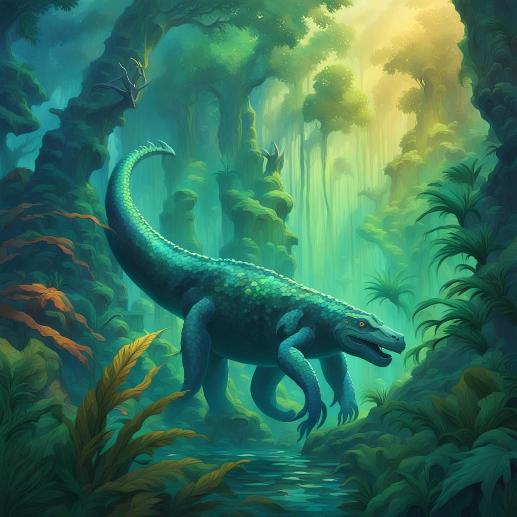 Mokele-mbembe Emerges: Fantasy Matte Painting