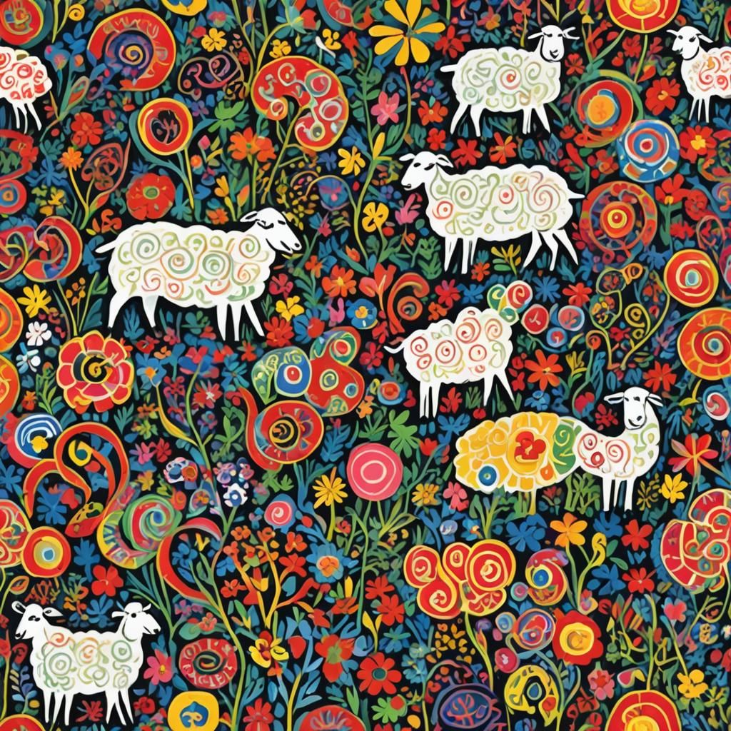 Colorful Abstract Sheep in Cubist Style