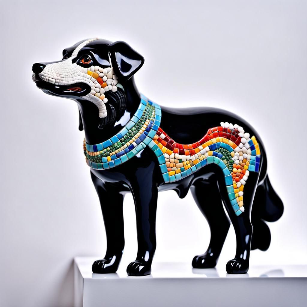 Colorful Ceramic Dog Sculpture in Mosaic Style