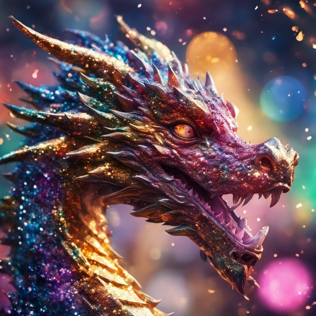 Glitter Dragon with Bokeh Effect in Splash Art
