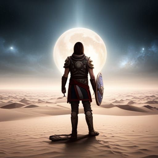 Desert Warrior Under a Starry Night Sky