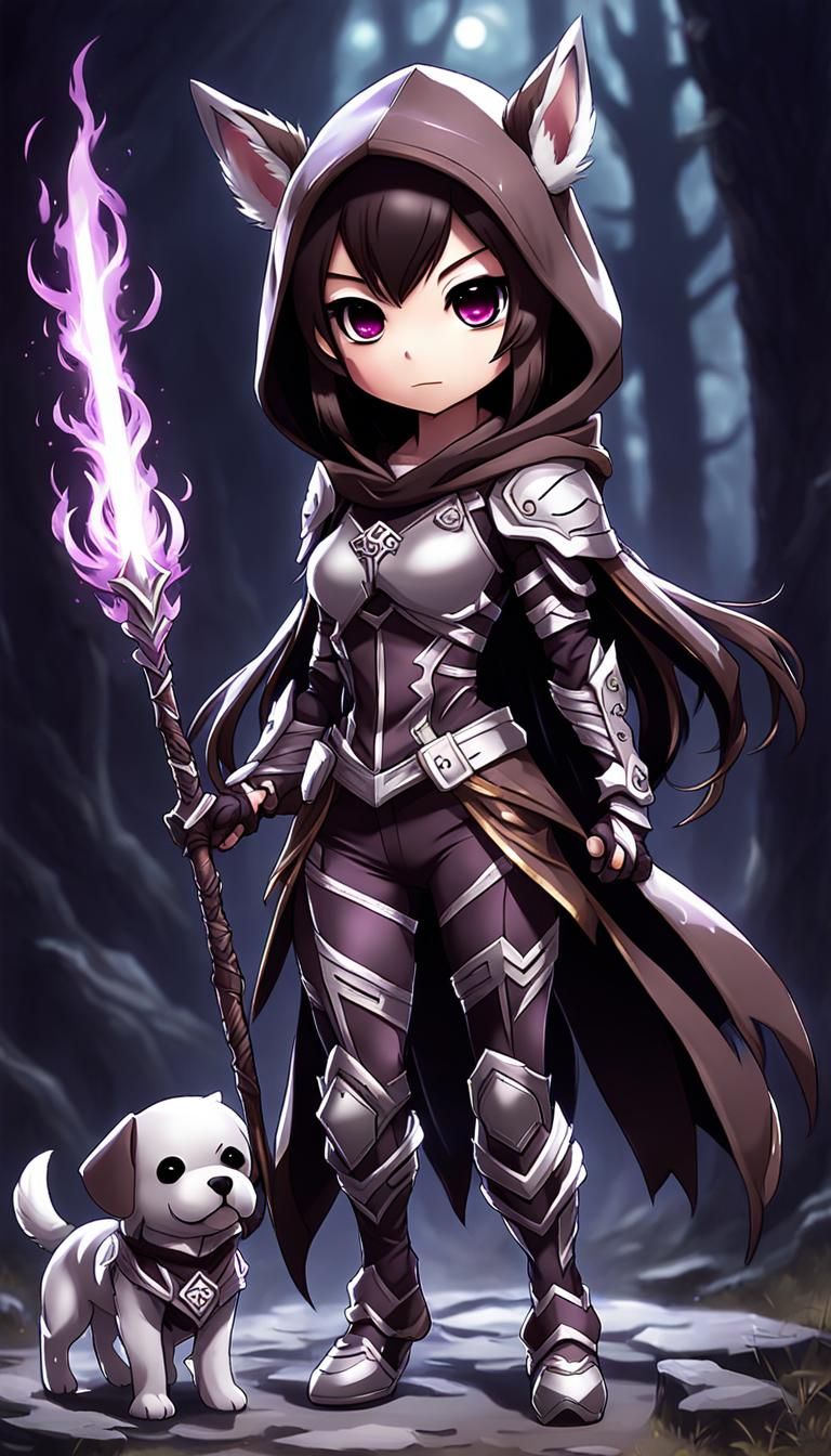 Chibi Warrior Girl Casting Spell in Anime Style