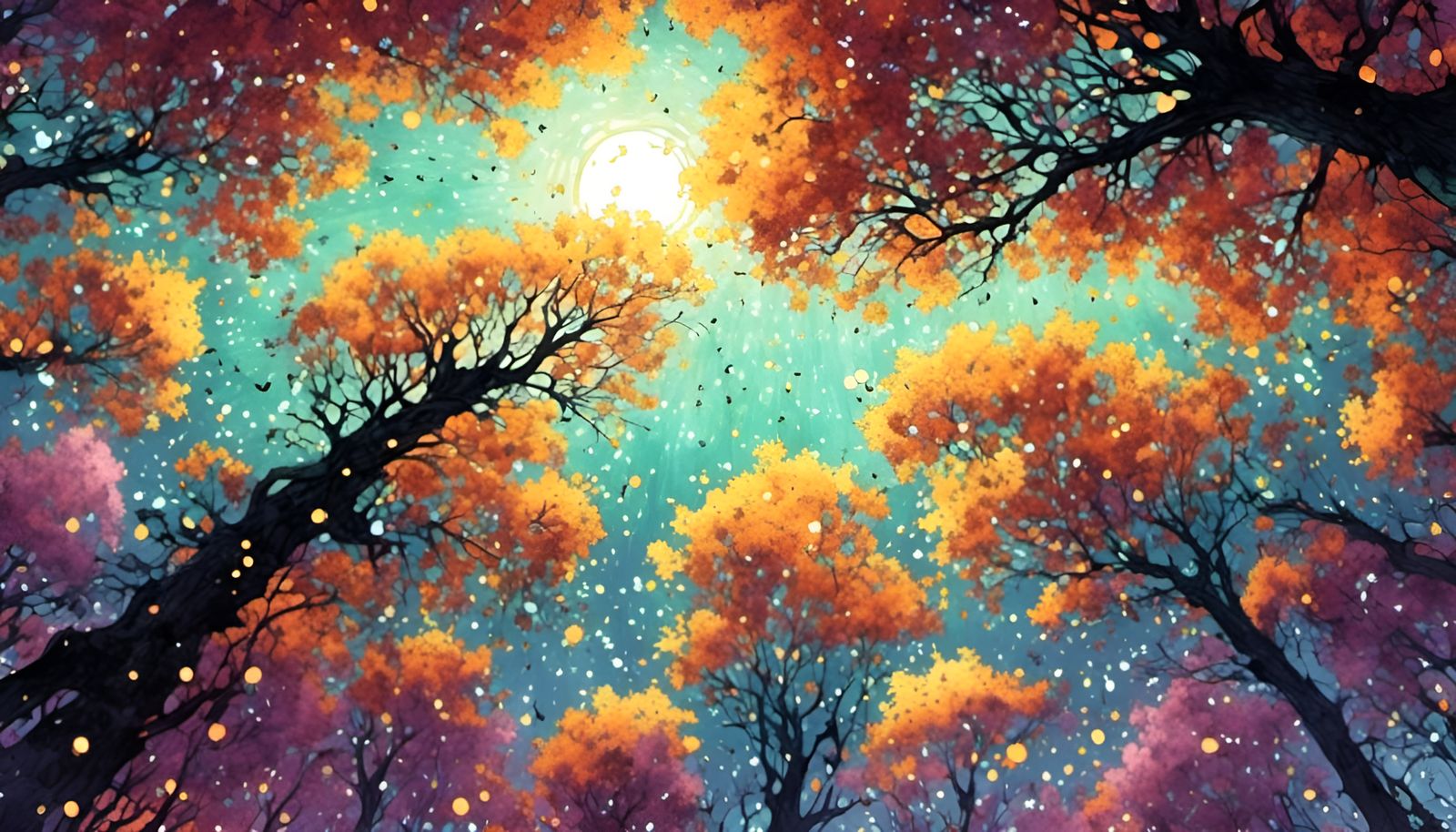 Fireflies Ascending to Tree Canopy in Ethereal Moonglow