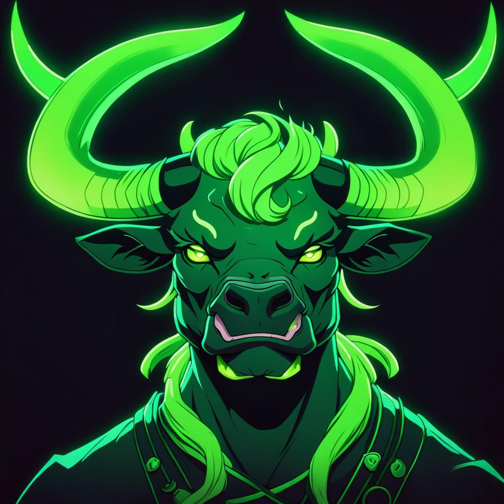 Neon Demon Bull Portrait in Anime Style