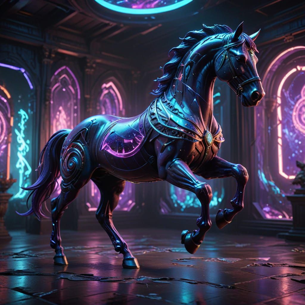 Ethereal Diamond Horse in Neon Haze