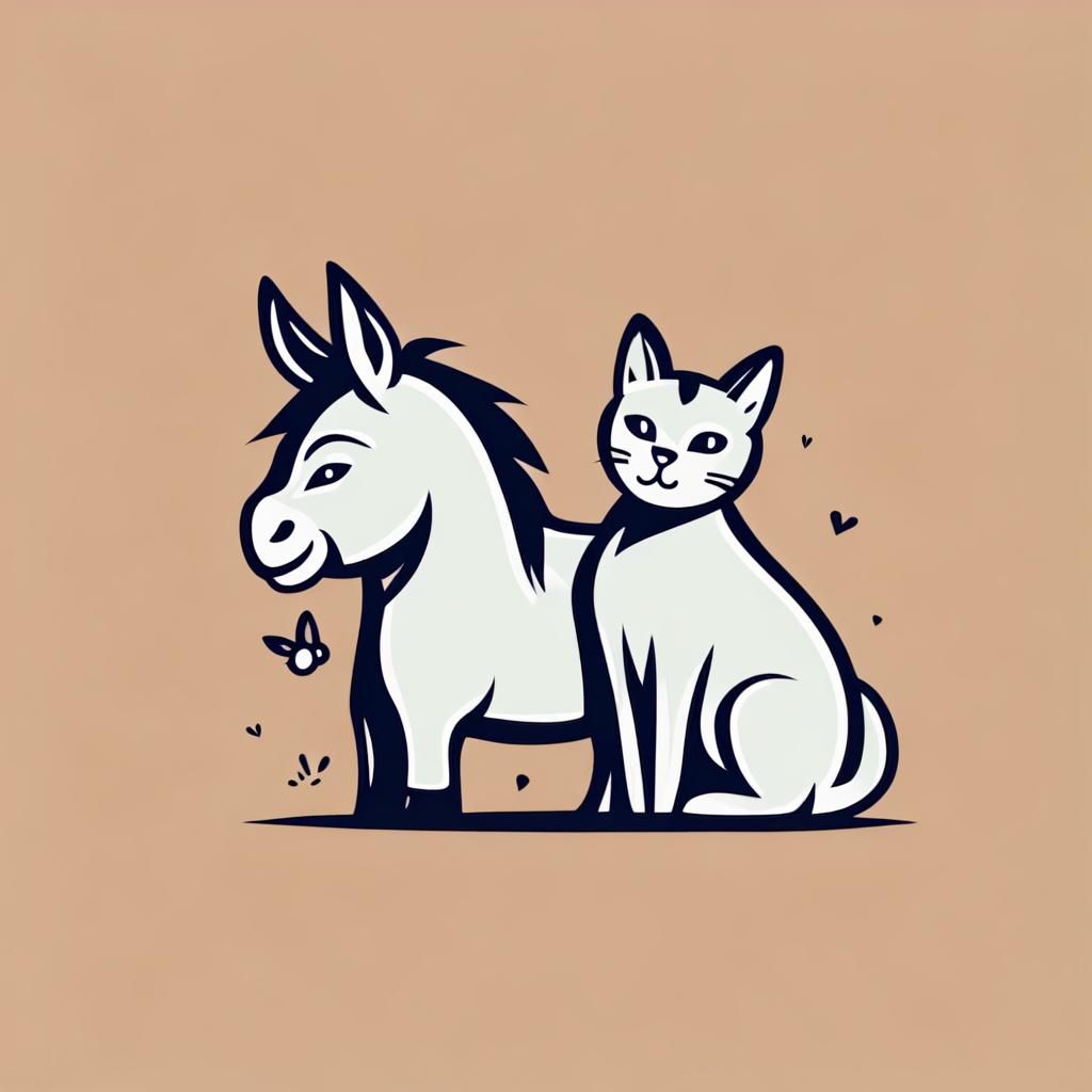 Playful Donkey and Cat Logo Design