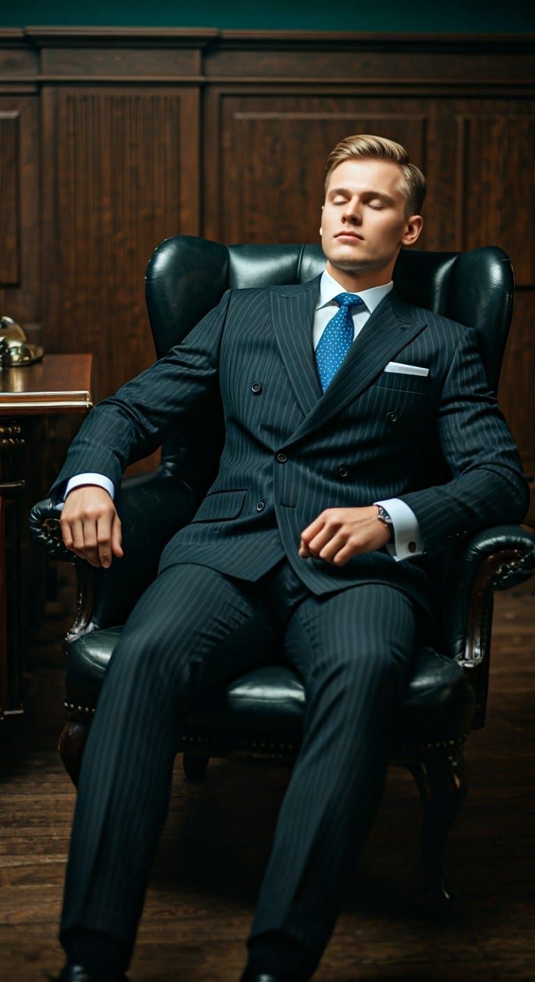 Lawyer's Power Nap in Elegant Office: Photorealistic Portrai...