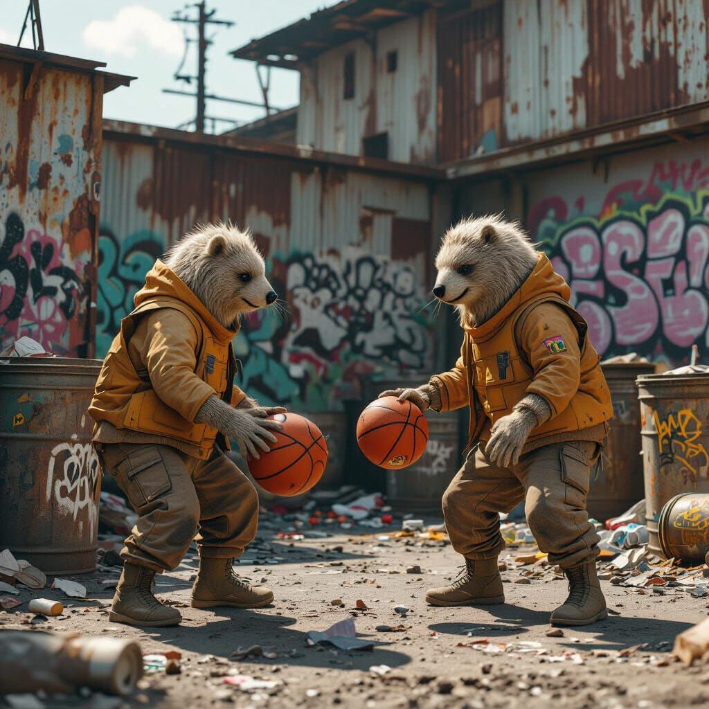 Wombles Play Basketball in Junkyard: Concept Art
