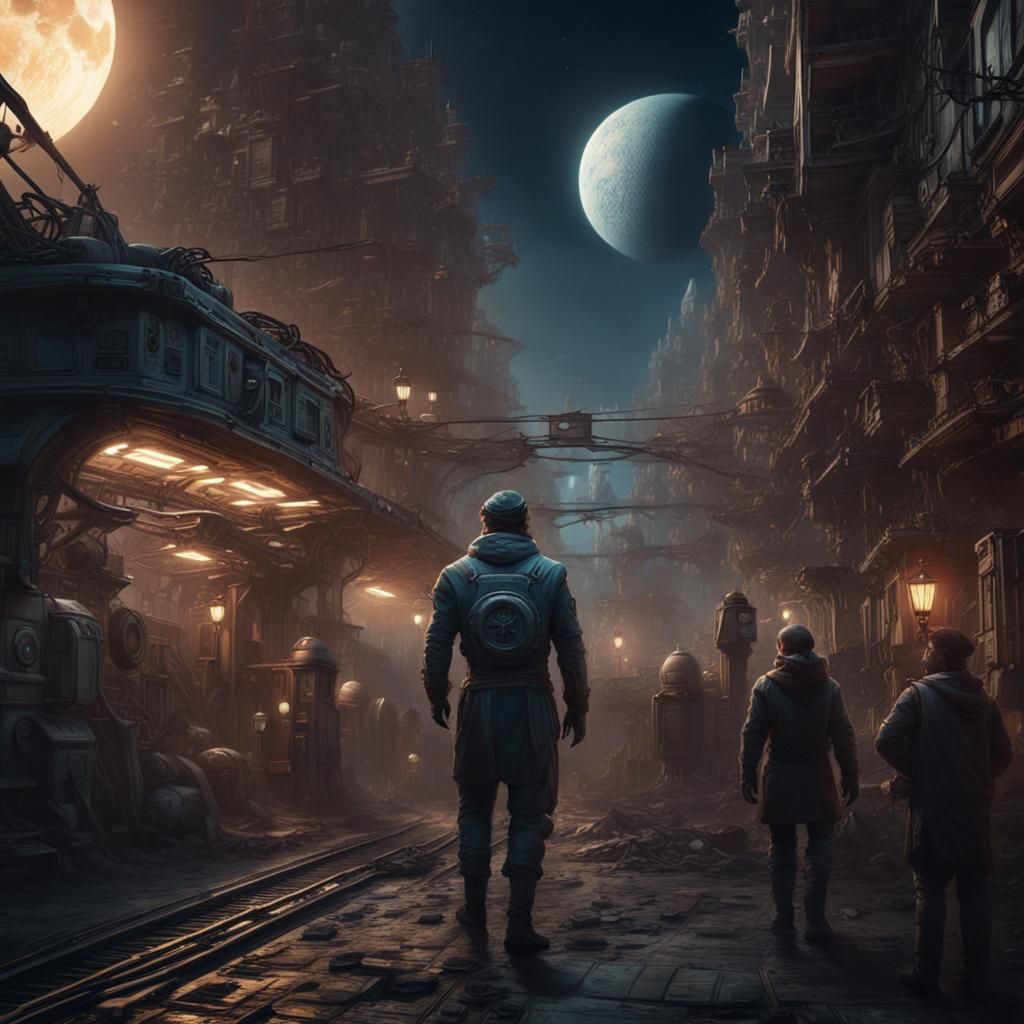 Polytattooed Man Harangues Crowd on Saturn Moon