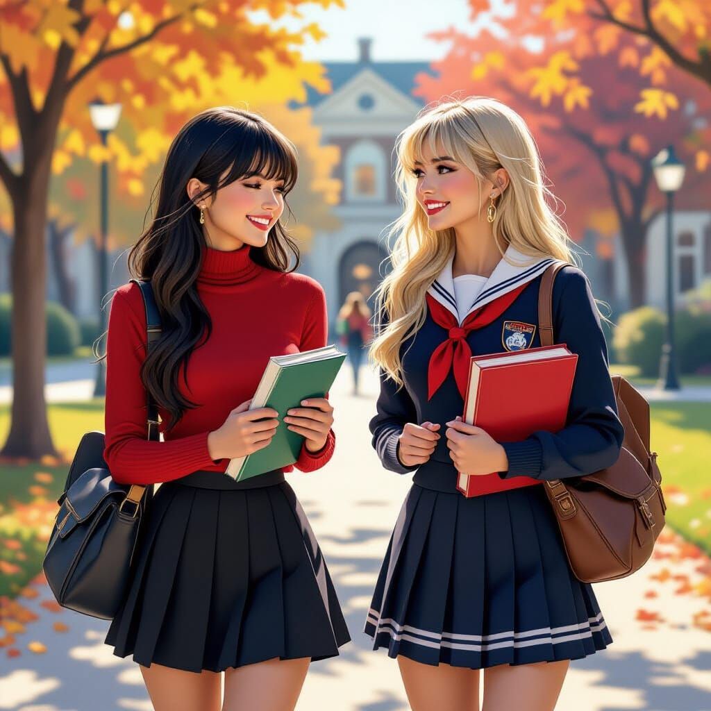 College Friends Chatting in Dystopian Neon Style