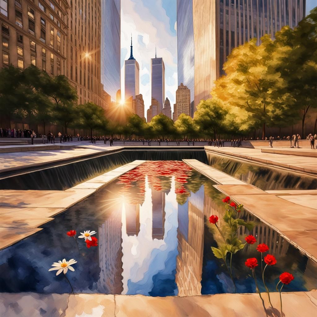 Twin Towers Memorial in Watercolor Style