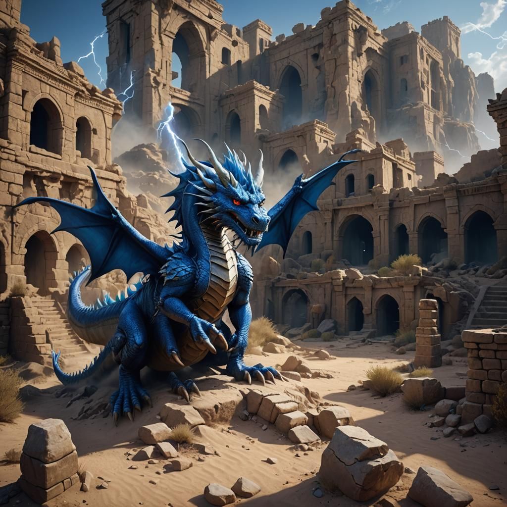 Blue Dragon's Lightning Breath in Desert Ruins