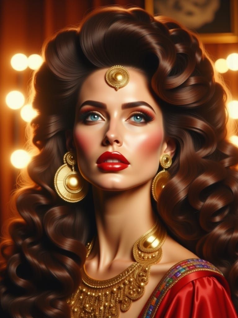 Elegant 80s Supermodel in Luxurious Hollywood Setting