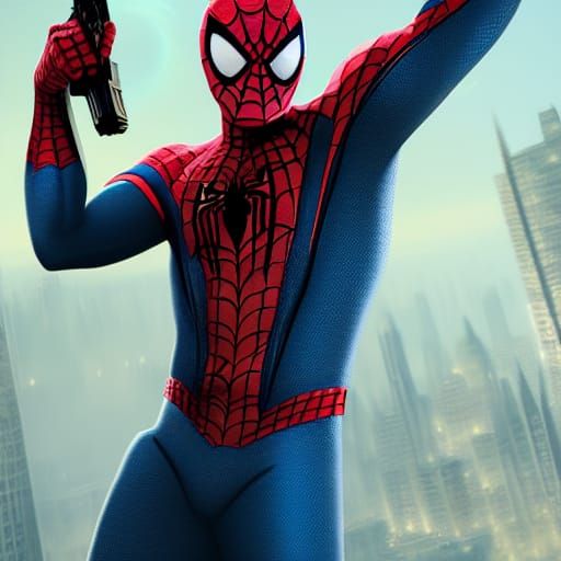 Spiderman with a Gun: Detailed Matte Painting