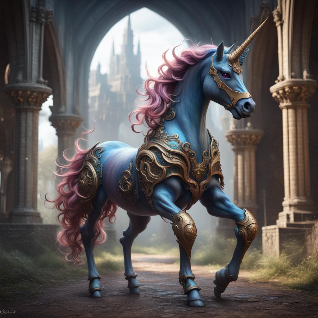 Medieval Sci-fi Fusion Unicorn in Detailed Matte Painting