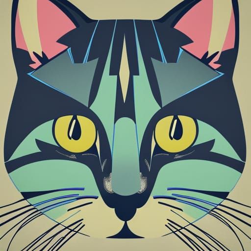 Cute Kitten in Geometric Pop Art Style