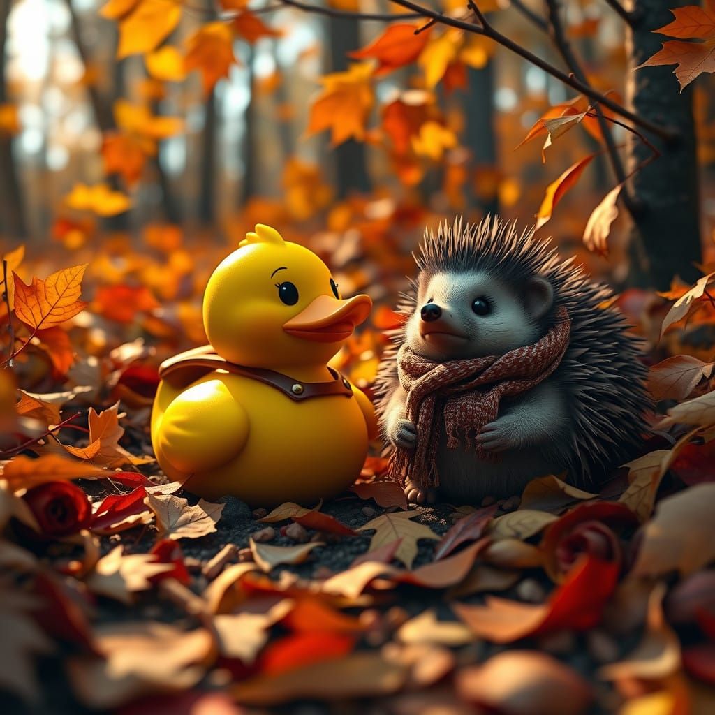 Whimsical Autumn Friends in a Vibrant Fantasy Landscape