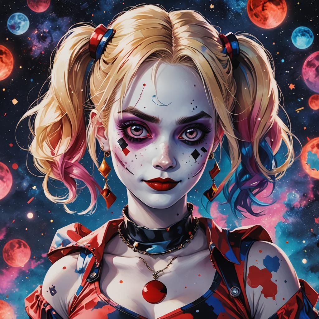 Anime Harley Quinn Portrait with Celestial Twist
