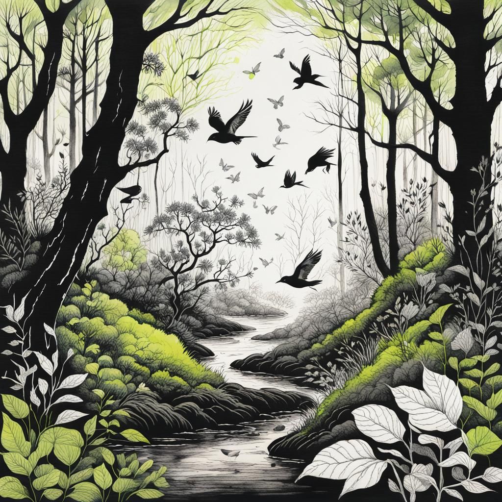 Harmonious Forest: Sumi-e Ink Rendering of Coexistence