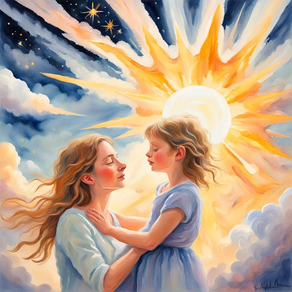 Celestial Mother and Child in Impressionist Gouache Style