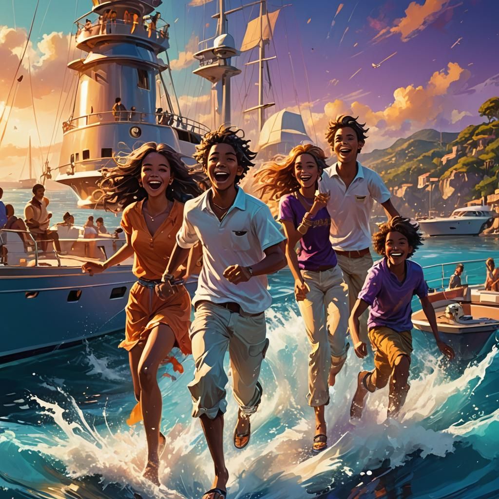 Teenagers' Yacht Outing: Fantasy Concept Art