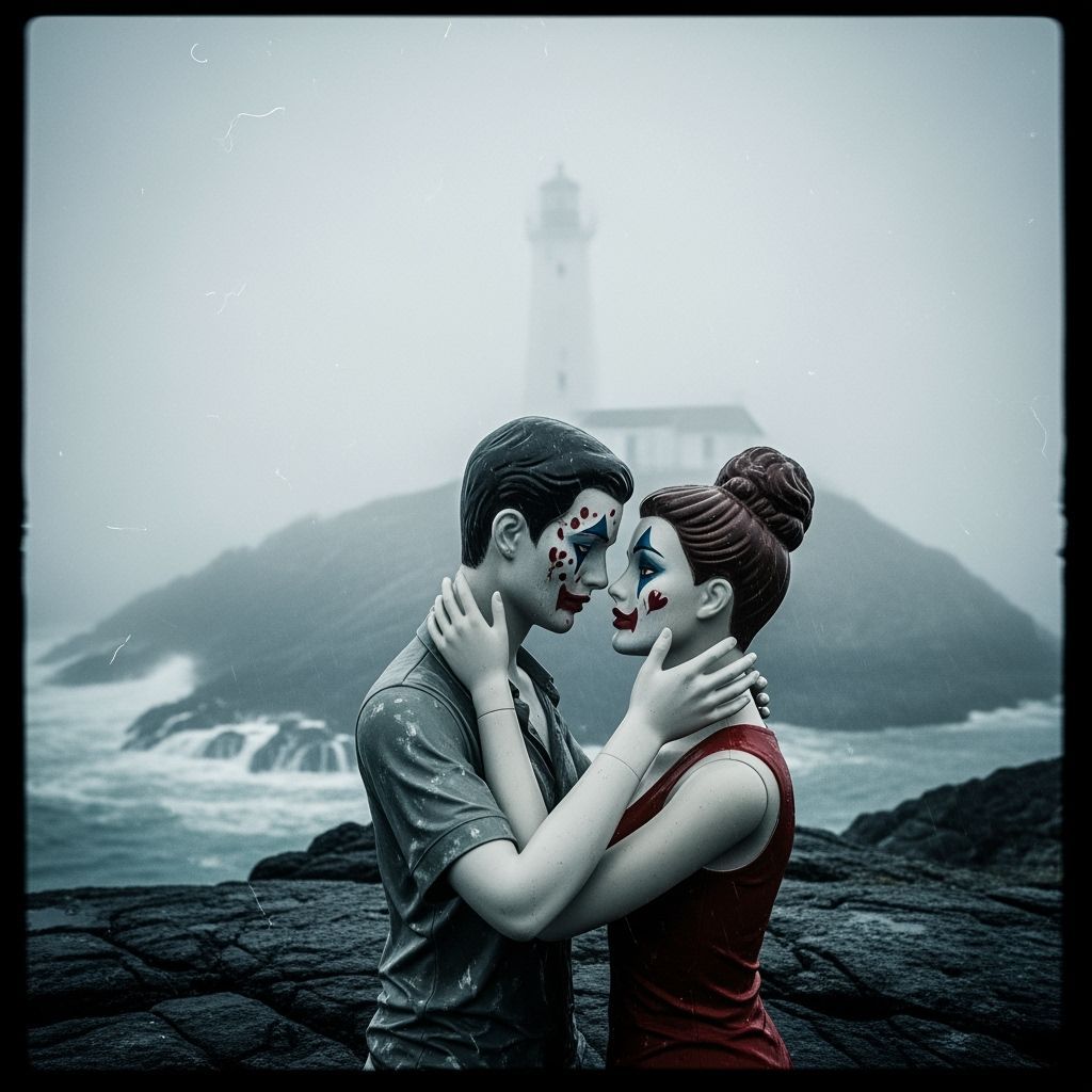 neo-noir mannequins rock on the lighthouse