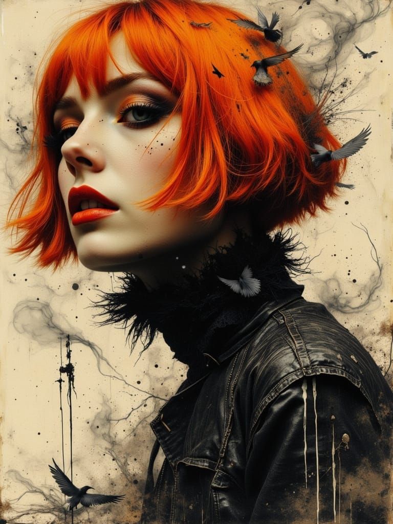 Gothic Despaircore Portrait of Woman with Orange Hair