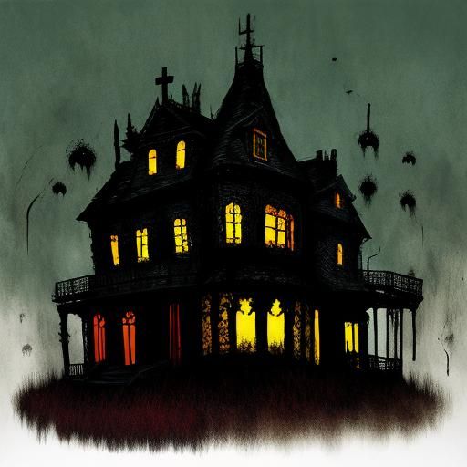 Haunted House with Monsters in Odilon Redon Style