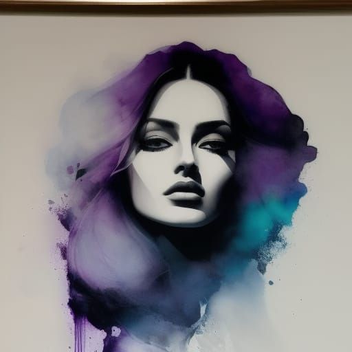 Purple and White Female Face, Digital Illustration