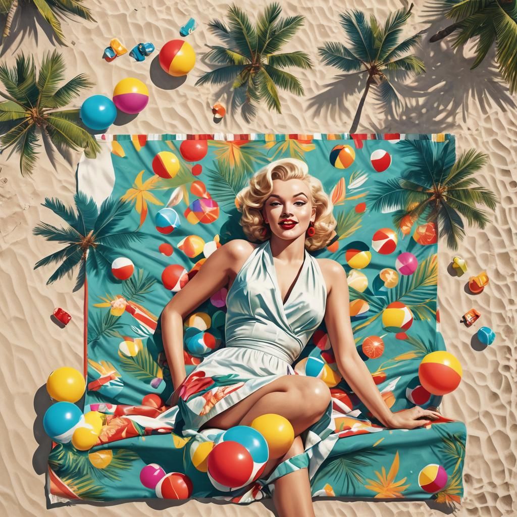 Marilyn Monroe Retro Poster on Tropical Beach
