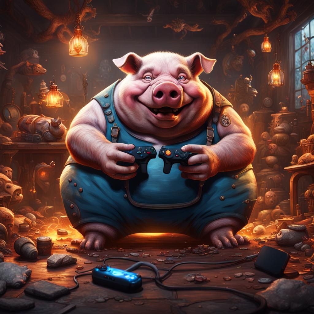 Fat Pig Immersed in Video Games: Detailed Matte Painting