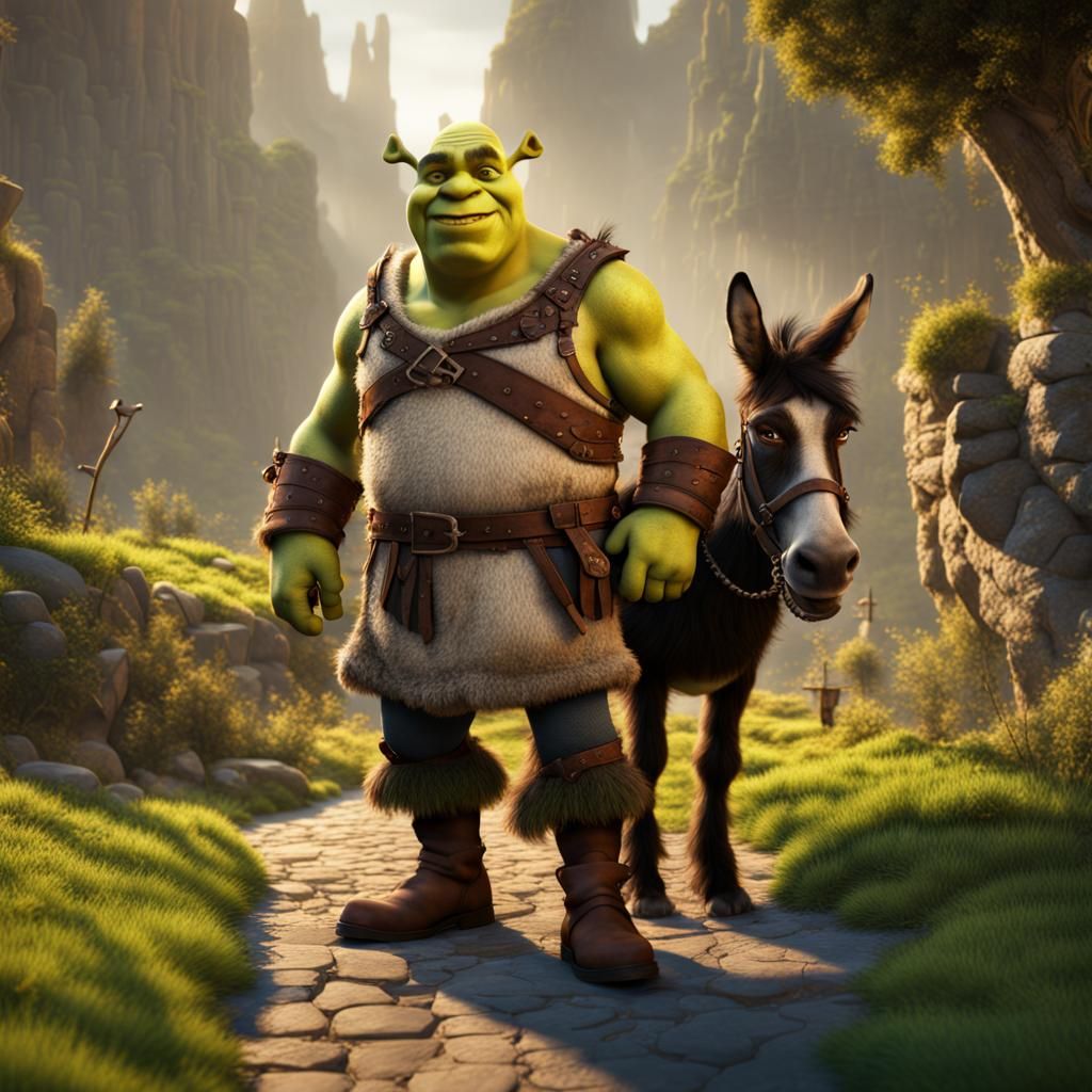 Shrek and Donkey in Detailed Fantasy Concept Art