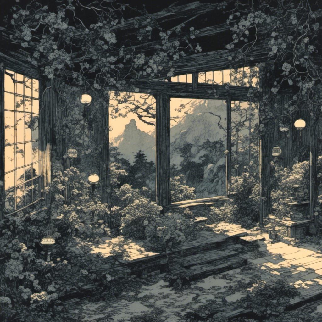 Spooky Haunted Ryokan in the Mountains at Night