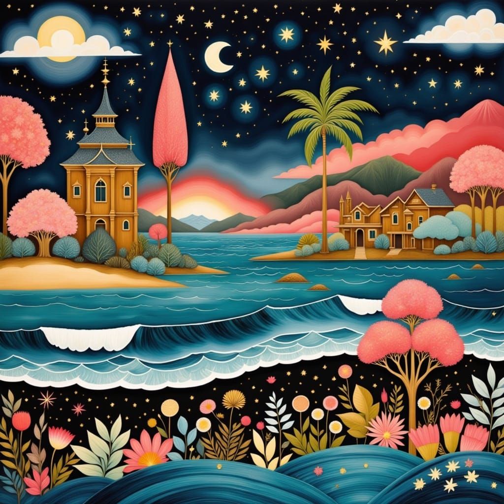 Whimsical Winter Wonderland in Soft Gold and Pink Hues