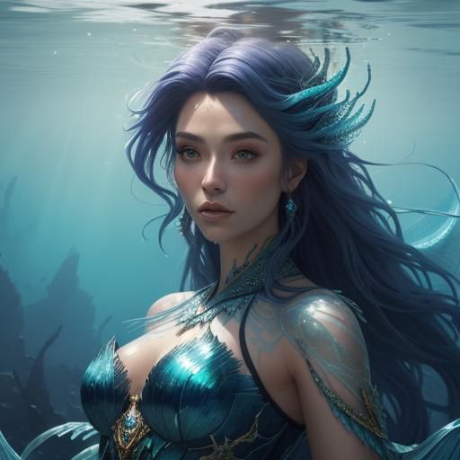 Gorgeous Mermaid Close-Up in Fantasy Art Style
