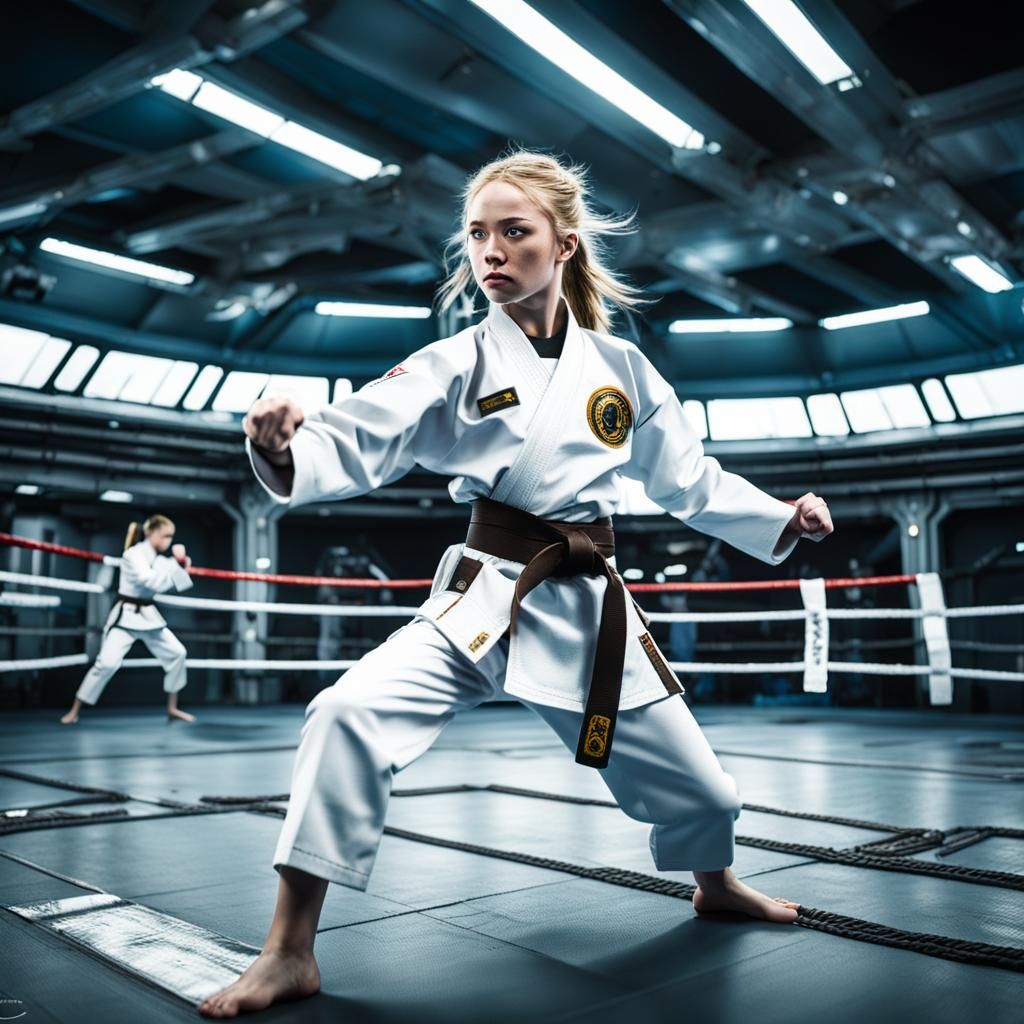 Aurora, now 12, challenges for the ship's kick boxing Black Belt