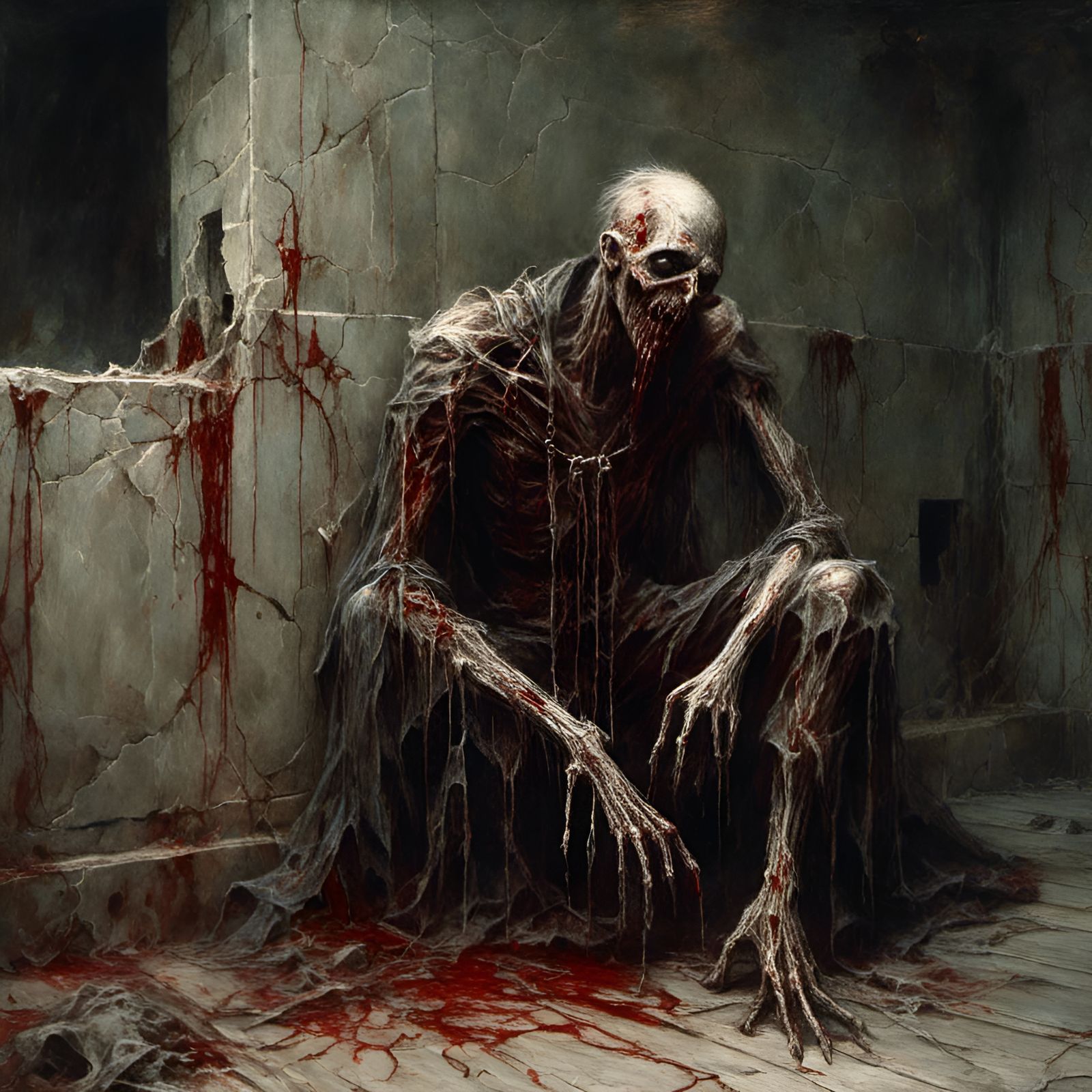 Rotting Zombie in Dark Crypt: Macabre Horror