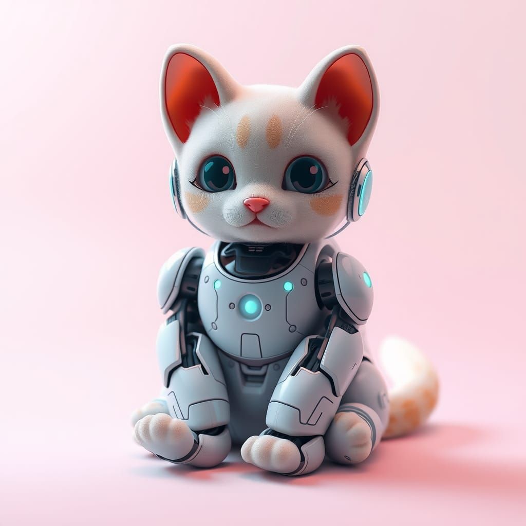 Plush Robot Kitten in a Futuristic Digital Painting