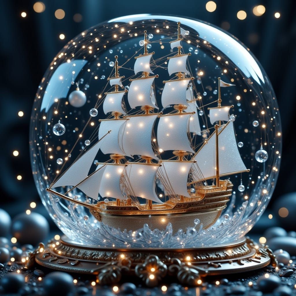 Spectacular Crystal Tall Ship Model in a Bottle, Hyperrealis...