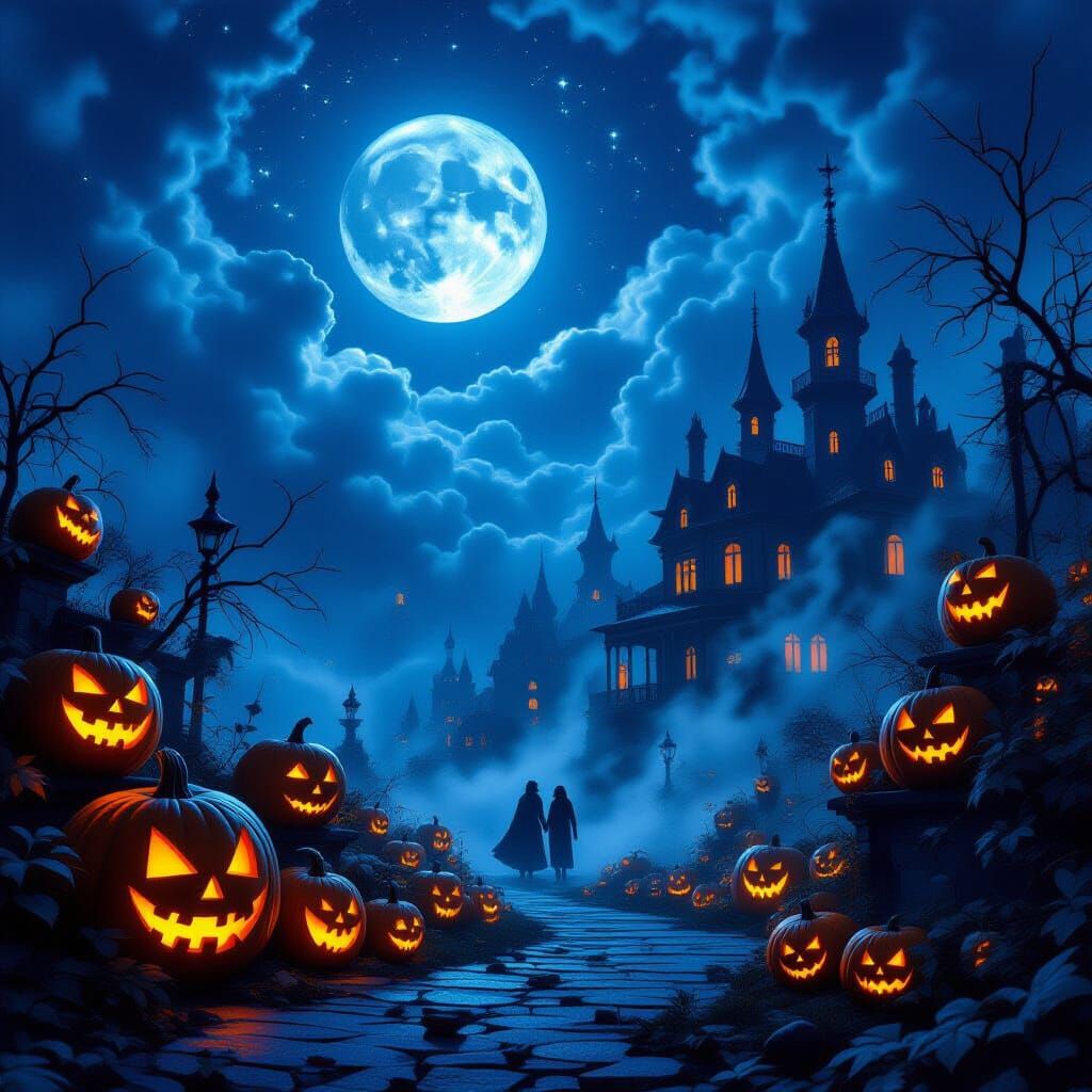 Vibrant Halloween Night With Ethereal Moonlight