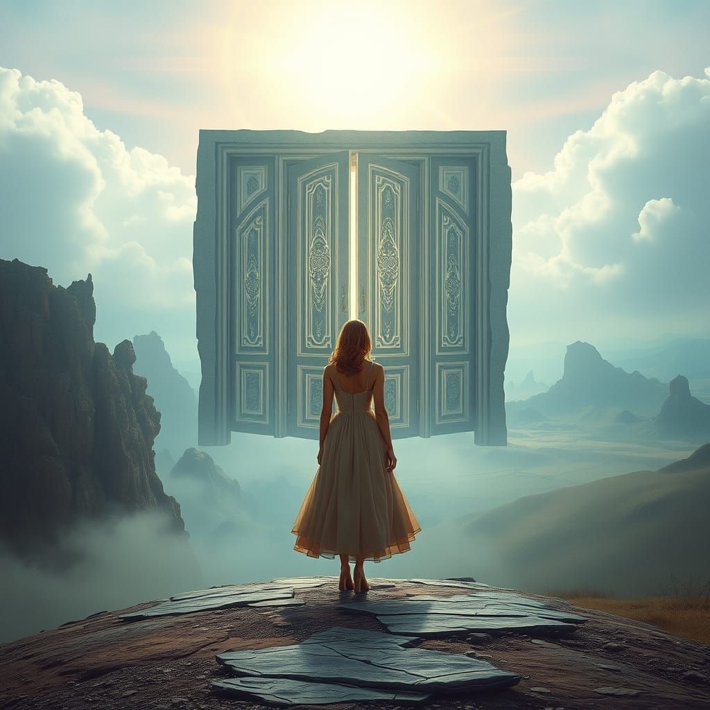 Surreal Doors Materializing in Dreamlike Landscape