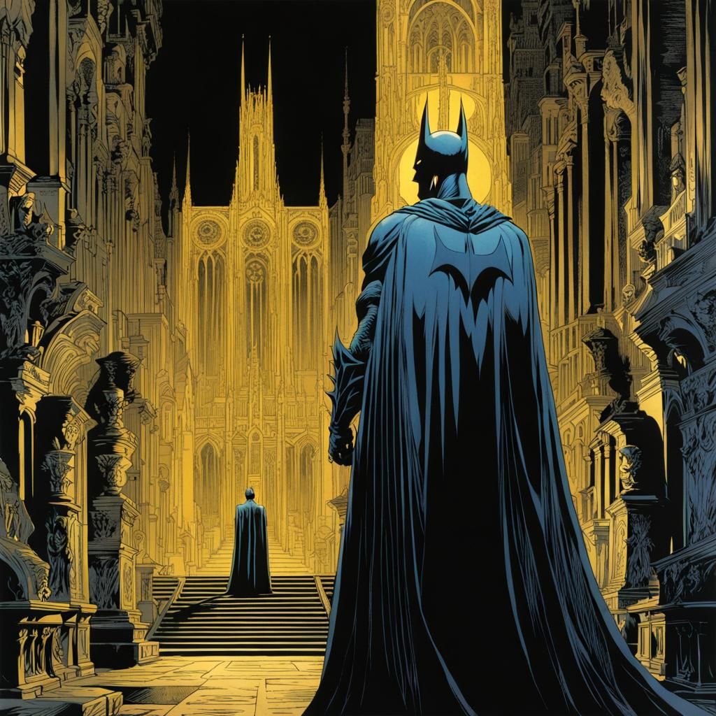Batman in Golden Grimdark Comic Noir Style
