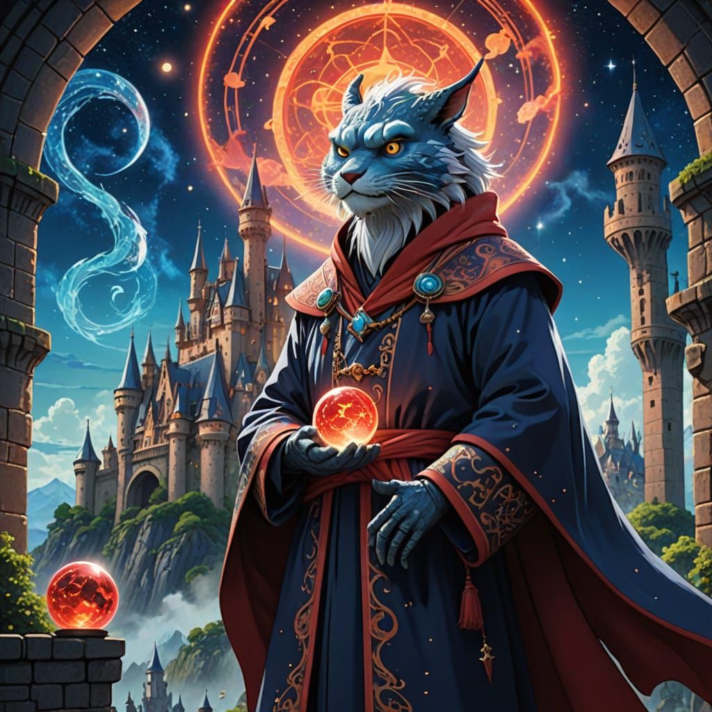 Ethereal Wizard in Star Galaxy Robe with Tiny Dragon Pet